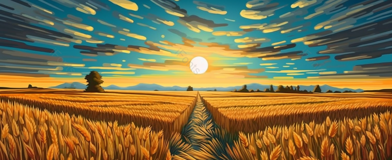 秋季落日余晖下的麦穗麦田背景插画,插画/手绘图,插画/手绘图库,插画/手绘图下载,插画/手绘